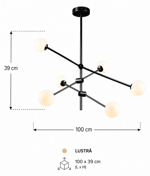 Lustră Orion cu 6 surse de lumina 100 x 39 cm