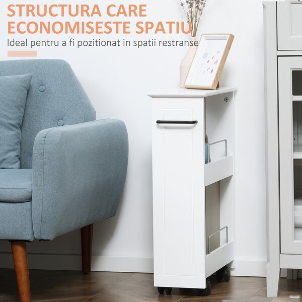 Kleankin Cărucior Multifuncțional pentru Baie și Bucătărie, Spațiu-Eficient, din MDF, 42.5x20.3x66.7 cm, Design Compact | Aosom Romania