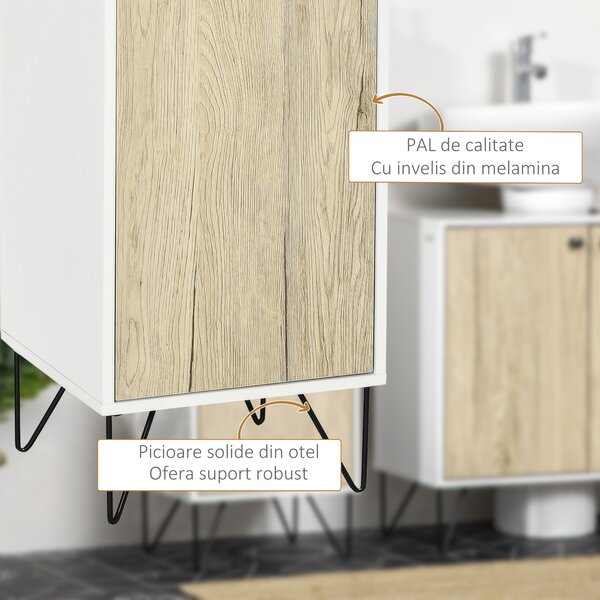 Kleankin Dulap de Podea Baie, Raft Deschis, Organizator Independent cu Ușă, Design Modern | Aosom Romania