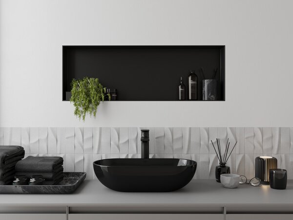 Mexen X-Wall-NR, raft încorporat fără guler 90 x 30 cm, negru mat, 1971903010