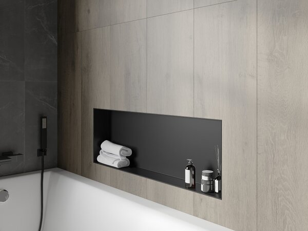 Mexen X-Wall-NR, raft încorporat fără guler 90 x 30 cm, negru mat, 1971903010