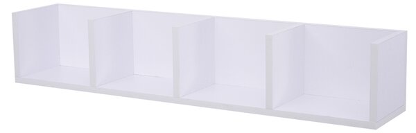 HOMCOM Suport CD de perete, dreptunghiular, cu 4 compartimente de stocare pentru 60 CD-uri, din lemn alb 95 x 17 x 18cm