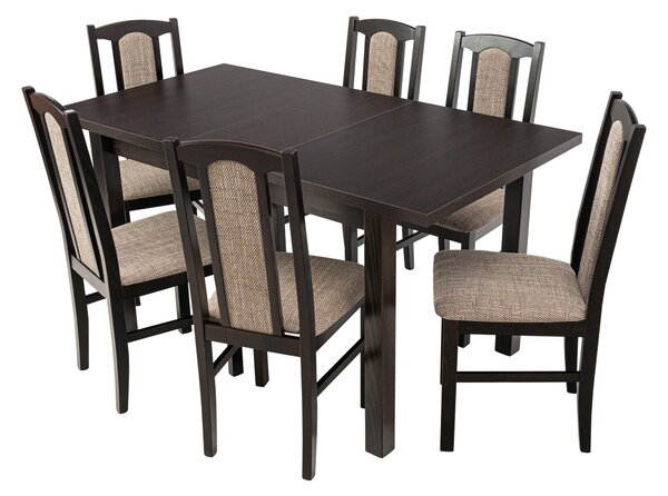 Set masa extensibila 120x150cm cu 6 scaune tapitate, mb-13 max5 si s-37 boss7 w2, wenge, lemn masiv, stofa