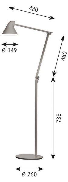Lampadar Louis Poulsen, NJP, reglabil, Gri, Camera de zi, Metal, Design