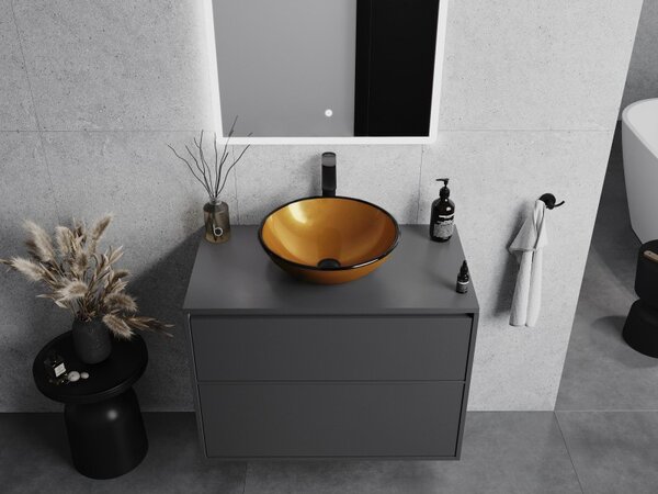 Mexen Mira, chiuveta blat din sticla 42 x 42 x 14,5 cm, auriu, 24124250