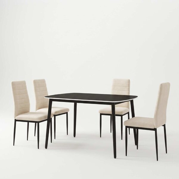 Set Masă Atlas Marble Neagră 4 Scaune Oscar Crem, Blat din Piatră Sinterizată, 120 × 77,5 × 72 cm