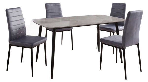 Set Masă Atlas Marble Gri 4 Scaune Oscar Gri, Blat din Piatră Sinterizată, 120 × 77,5 × 72 cm