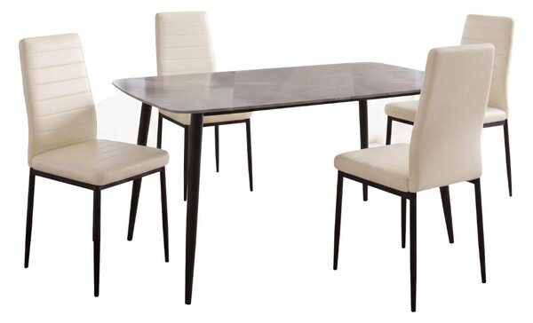 Set Masă Atlas Marble Gri 4 Scaune Oscar Crem, Blat din Piatră Sinterizată, 120 × 77,5 × 72 cm