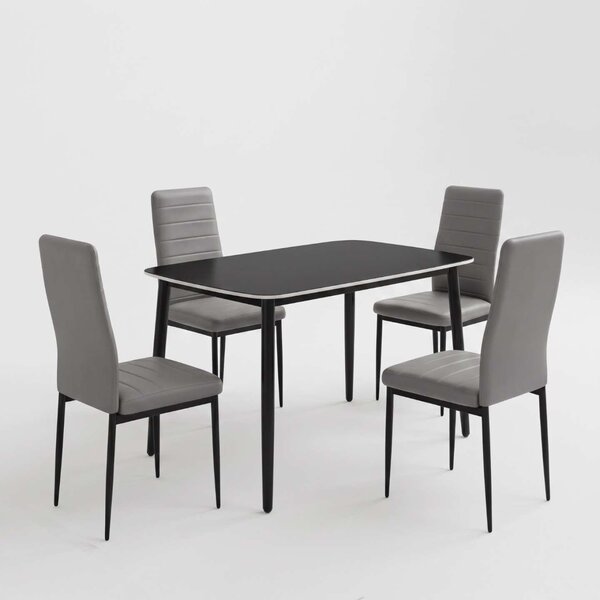 Set Masă Atlas Marble Neagră 4 Scaune Oscar Piele Sintetică Gri, Blat din Piatră Sinterizată, 120 × 77,5 × 72 cm