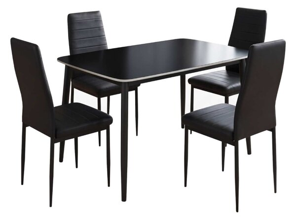 Set Masă Atlas Marble Neagră 4 Scaune Oscar Piele Sintetică Negre, Blat din Piatră Sinterizată, 120 × 77,5 × 72 cm