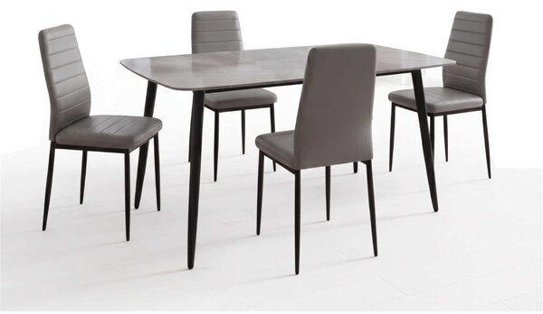 Set Masă Atlas Marble Gri 4 Scaune Oscar Piele Sintetică Gri, Blat din Piatră Sinterizată, 120 × 77,5 × 72 cm