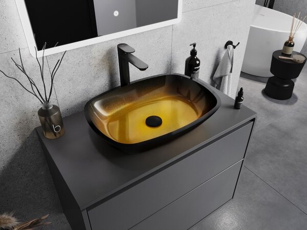 Mexen Araks, chiuvetă blat din sticlă 54 x 39,5 x 11 cm, auriu închis, 24155451