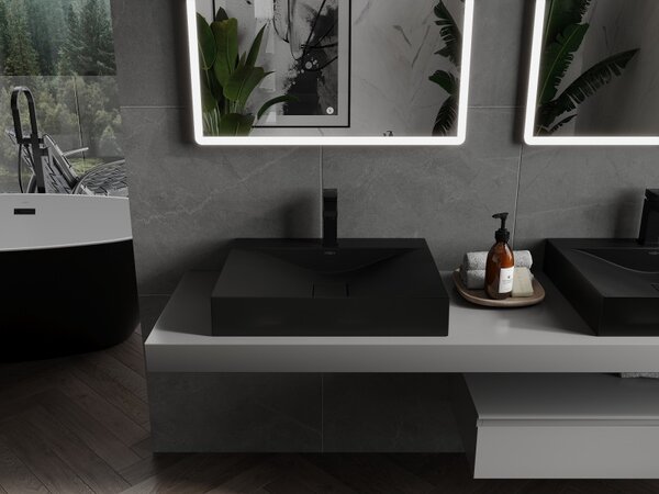 Mexen Poli, chiuveta blat din conglomerat 1/O 60 x 48 cm, negru mat, 23026071
