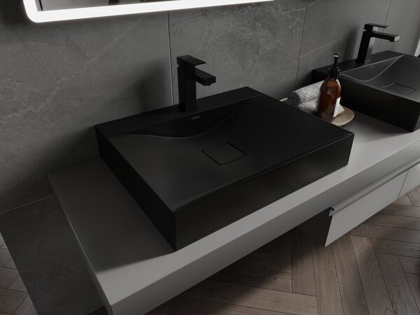 Mexen Poli, chiuveta blat din conglomerat 1/O 60 x 48 cm, negru mat, 23026071