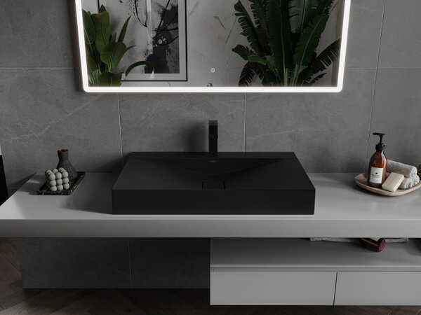 Mexen Poli, chiuveta blat din conglomerat 1/O 80 x 48 cm, negru mat, 23028071