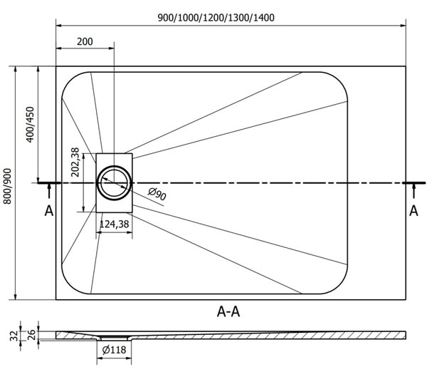 Mexen Hugo brodzik dreptunghiular SMC 100 x 80 cm, gri - 42618010