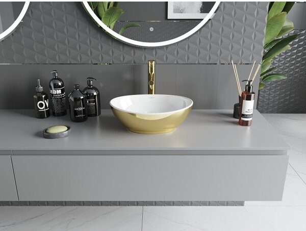 Mexen Elza, chiuveta ceramica blat 405 x 330 mm, alb-aurie, 21014006