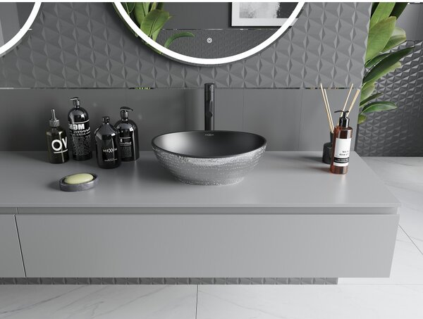 Mexen Elza, chiuveta ceramica blat 405 x 330 mm, model negru mat-argintiu, 21014022