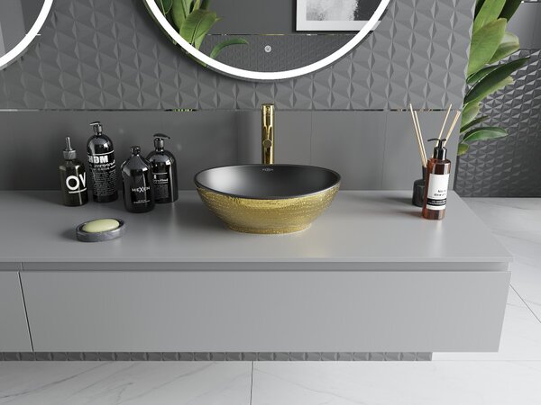 Mexen Elza, chiuveta blat ceramica 405 x 330 mm, model negru mat-auriu, 21014028