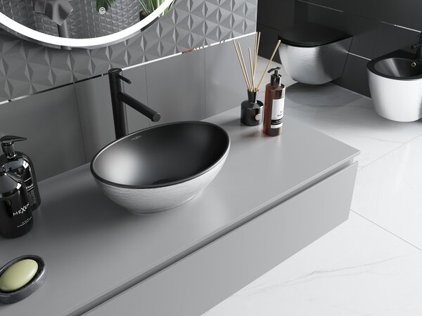 Mexen Elza, chiuveta ceramica blat 405 x 330 mm, model negru mat-argintiu, 21014023