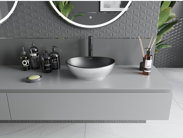 Mexen Elza, chiuveta ceramica blat 405 x 330 mm, model negru mat-argintiu, 21014023