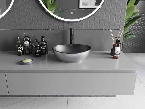 Mexen Elza, chiuveta ceramica blat 405 x 330 mm, negru mat-argintiu, 21014024