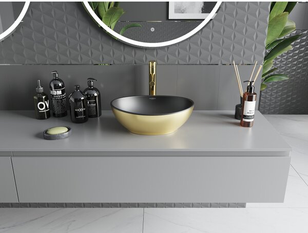 Mexen Elza, chiuvetă blat ceramică 405 x 330 mm, negru mat-auriu, 21014026