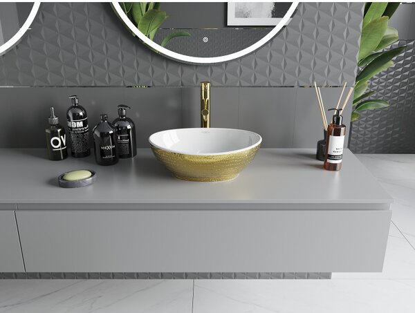 Mexen Elza, chiuveta blat ceramica 405 x 330 mm, model alb-auriu, 21014008