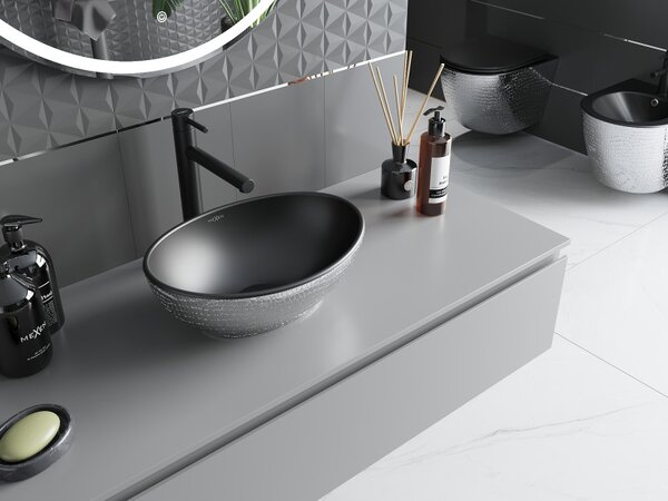 Mexen Elza, chiuveta ceramica blat 405 x 330 mm, model negru mat-argintiu, 21014022