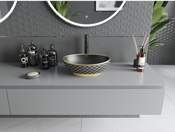 Mexen Elza, chiuveta blat ceramica 405 x 330 mm, model negru mat-auriu, 21014029