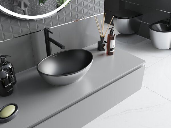 Mexen Elza, chiuveta ceramica blat 405 x 330 mm, negru mat-argintiu, 21014024