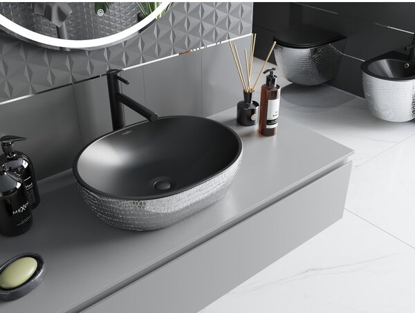 Mexen Viki, chiuveta blat 48x35x14 cm, model negru mat-argintiu, 21054872