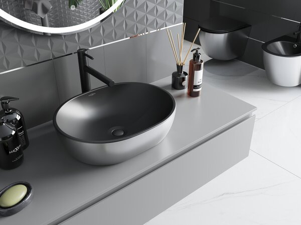 Mexen Viki, chiuveta blat 48x35x14 cm, negru mat-argintiu, 21054874