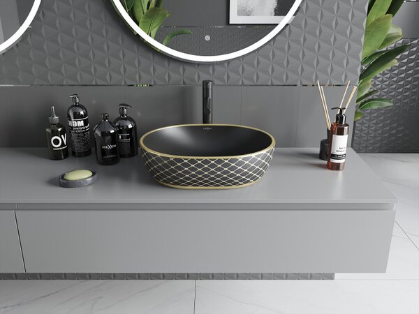 Mexen Viki, chiuveta blat 48x35x14 cm, model negru mat-auriu, 21054879