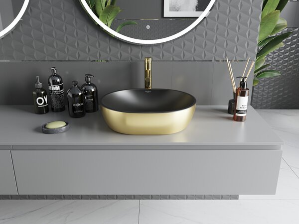 Mexen Viki, chiuveta blat 48x35x14 cm, negru mat-auriu, 21054876