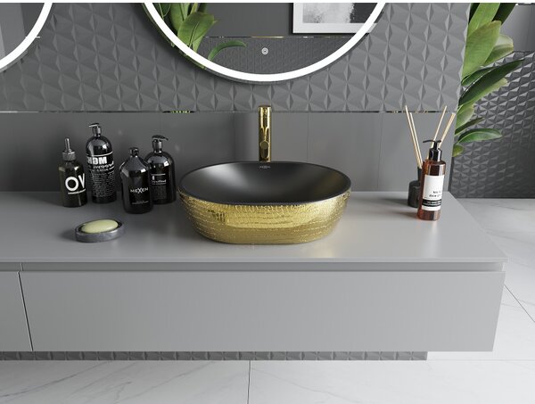 Mexen Viki, chiuveta blat 48x35x14 cm, model negru mat-auriu, 21054878