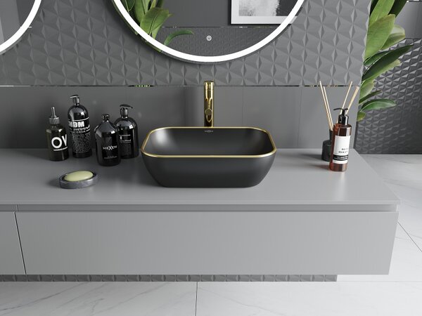 Mexen Rita, chiuveta blat 45x32x14 cm, margine negru-aurie mat, 21084575