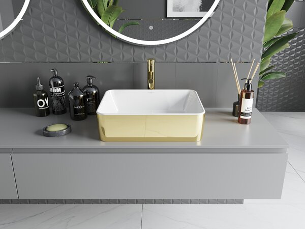 Mexen Catia, chiuveta blat 48x37x14 cm, alb lucios-auriu, 21314806