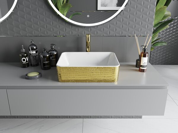 Mexen Catia, chiuveta blat 48x37x14 cm, model alb lucios-auriu, 21314808