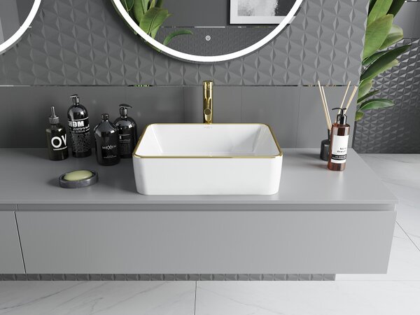 Mexen Catia, chiuveta blat 48x37x14 cm, margine alb lucios-auriu, 21314805