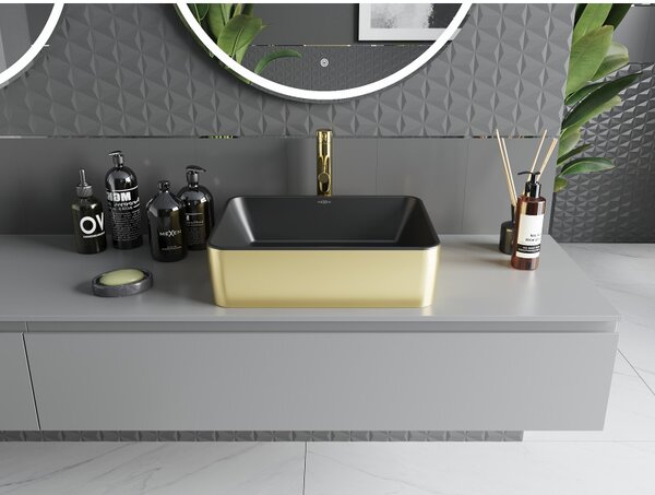 Mexen Catia, chiuveta blat 48x37x14 cm, negru mat-auriu, 21314876