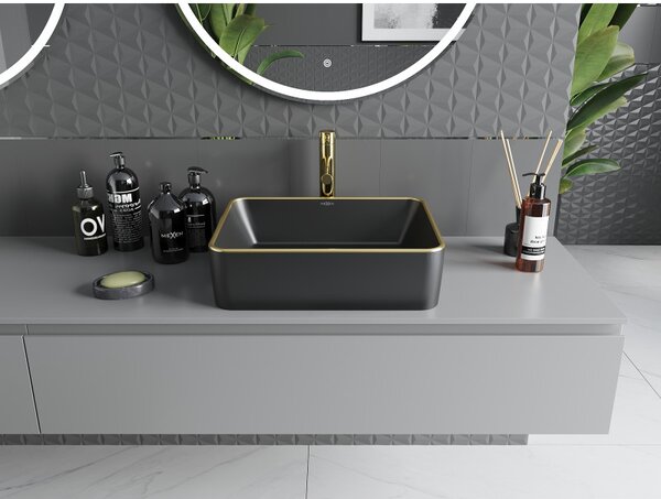 Mexen Catia, chiuveta blat 48x37x14 cm, margine negru-aurie mat, 21314875