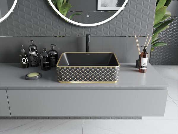 Mexen Catia, chiuveta blat 48x37x14 cm, model negru mat-auriu, 21314879