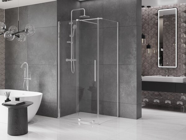 Mexen Velar, cabină de duș cu ușă glisantă 90(uşă) x 70(perete) cm, sticlă transparentă 8mm, profil cromat, 871-090-070-01-01