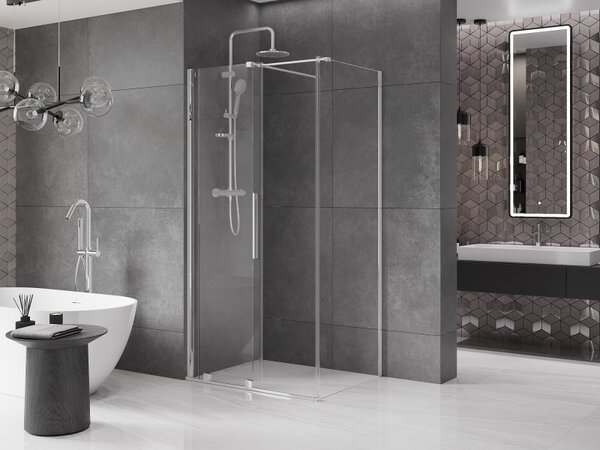 Mexen Velar, cabină de duș cu ușă glisantă 90(uşă) x 70(perete) cm, sticlă transparentă 8mm, profil cromat, 871-090-070-01-01