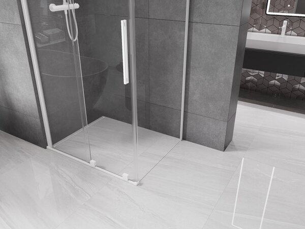 Mexen Velar, cabină de duș cu ușă glisantă 90(uşă) x 75(perete) cm, sticlă transparentă 8mm, alb, 871-090-075-01-20