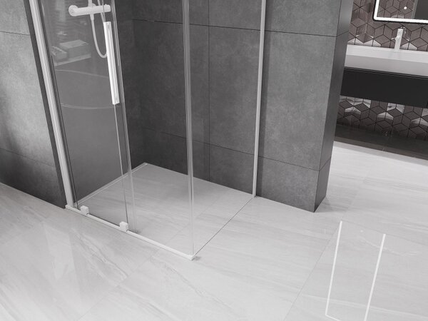 Mexen Velar, cabină de duș cu ușă glisantă 90(uşă) x 75(perete) cm, sticlă transparentă 8mm, alb, 871-090-075-01-20