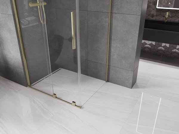 Mexen Velar, cabină de duș cu ușă glisantă 90(uşă) x 80(perete) cm, sticlă transparentă 8mm, auriu strălucitor, 871-090-080-01-50
