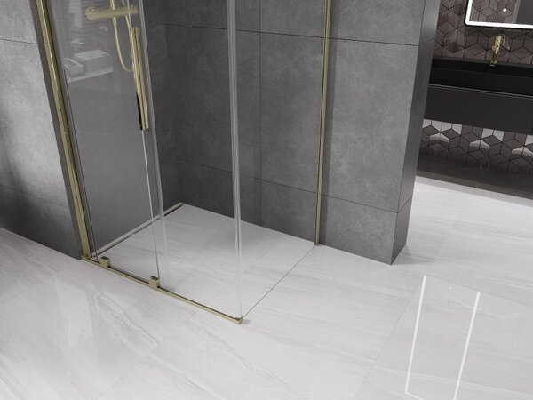 Mexen Velar, cabină de duș cu ușă glisantă 90(uşă) x 80(perete) cm, sticlă transparentă 8mm, auriu strălucitor, 871-090-080-01-50