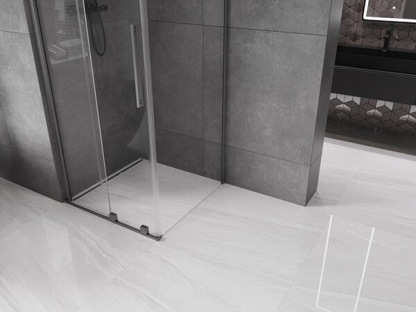 Mexen Velar, cabină de duș cu ușă glisantă 90 (uşă) x 90 (perete) cm, sticlă transparentă de 8 mm, grafit mat, 871-090-090-01-66